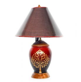Lampa electrica din lemn cu abajur textil - L01 Veioza electrica Thai din ceramica - T16-PL4L