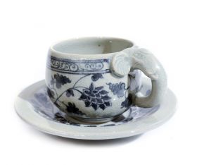 Dop sticla, ceramica pictata  Set ceai din ceramica - 2 piese