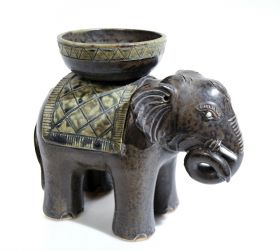 Suport lumanare Elefant, lemn pictat, handmade Candle Holder 