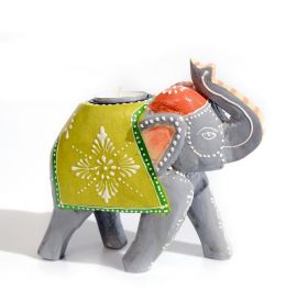 Suport lumanare Elefant, lemn pictat, handmade Eelephant candle holder