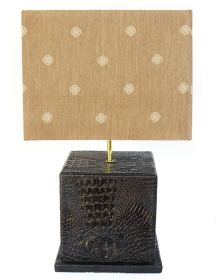Veioza din lemn  Lampa electrica acoperita cu piele 