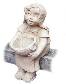 Obiect decorativ din piatra sculptat - Buddha Statueta / ghiveci pentru gradina - Fetita sezand