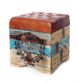 Cufar rustic din lemn masiv  Industrial style Chest-Stool - SG-38